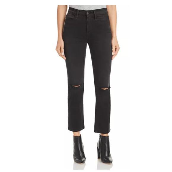FRAME Le High Straight Leg Cropped Denim‎ Jeans in Maverick Rips Size 28 - Picture 1 of 12